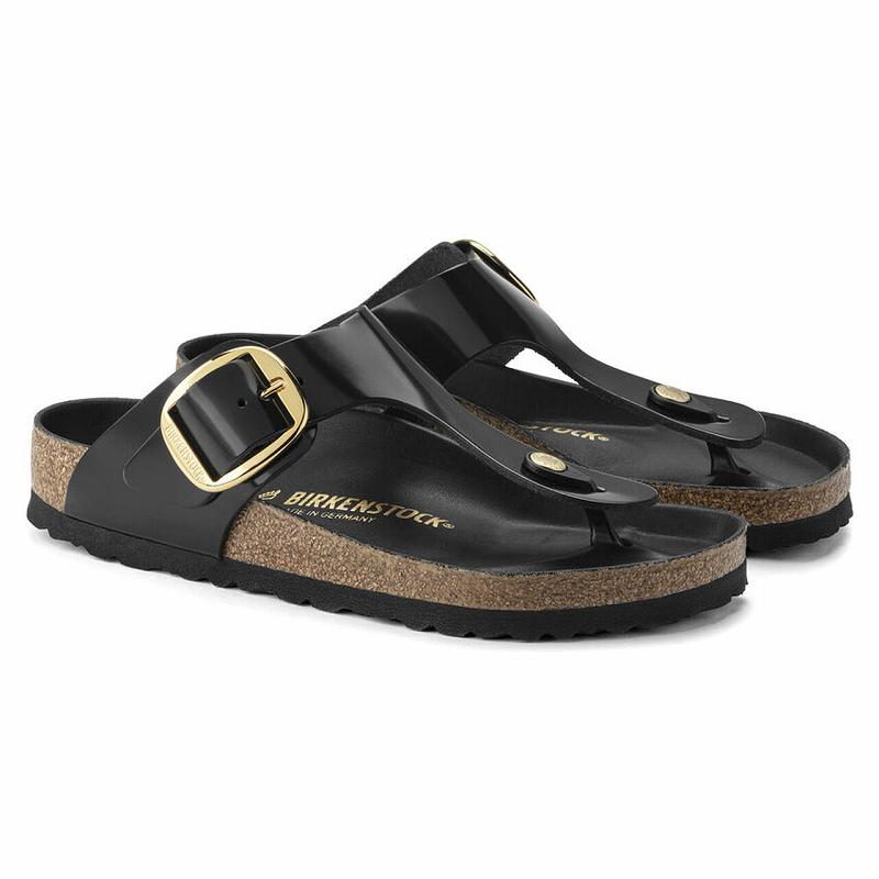 Birkenstock Big Přezkou Natural Lak Læder Gizeh Dame Sort | DK 424TCE